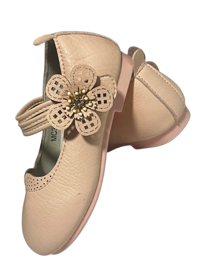 Pantofi Eleganți pentru Fetițe cu Floare Decorativă Bej Pudrat