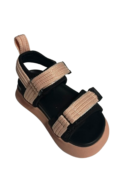 Sandale sport copii bej-negru, cu barete reglabile