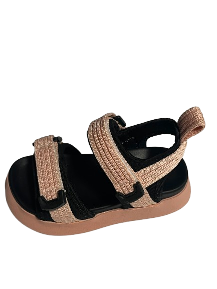 Sandale sport copii bej-negru, cu barete reglabile